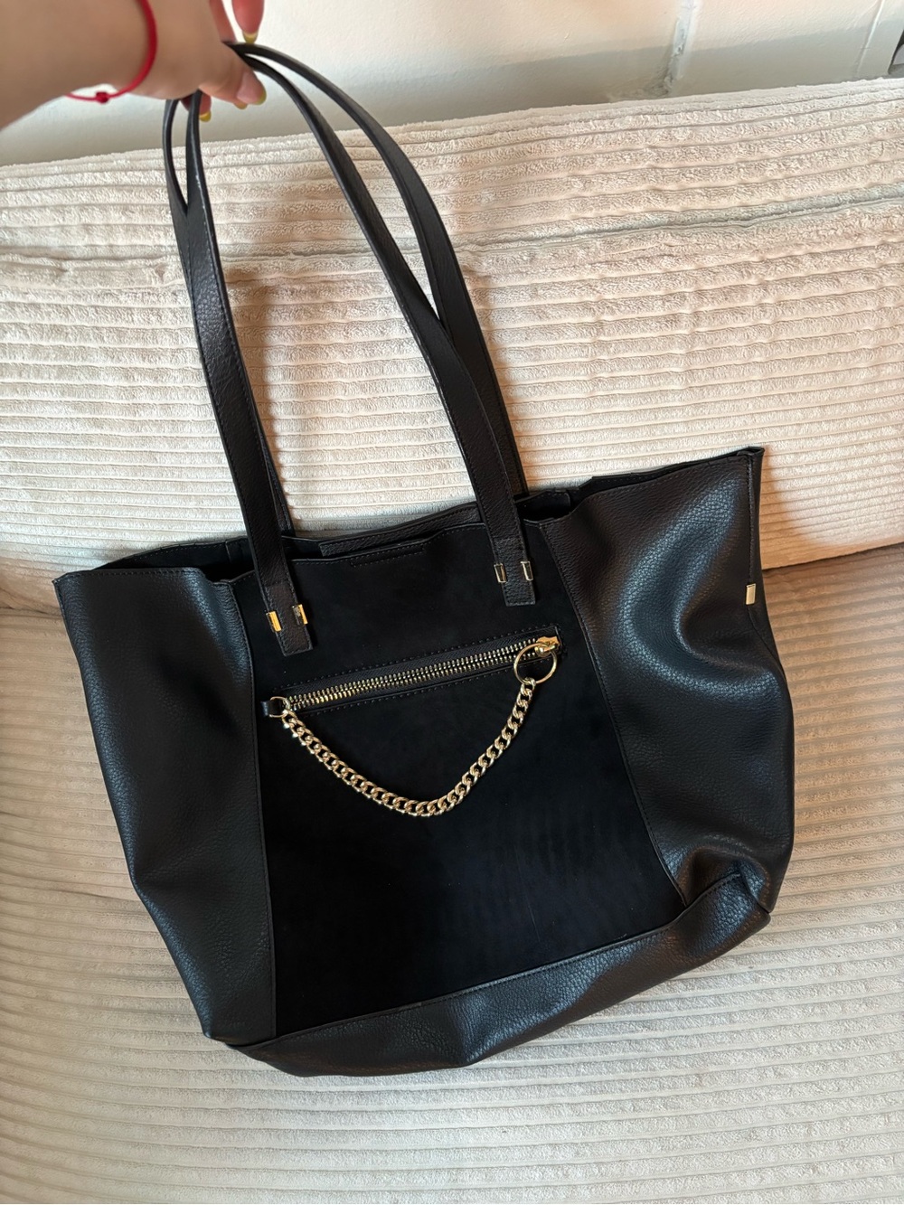 TOPSHOP Black Tote Bag with Gold Chain Accent - Women's Shoulder Bag